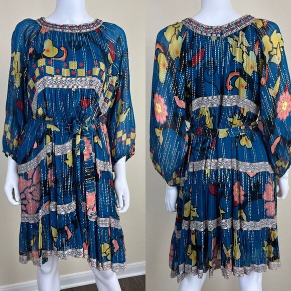 Verb Women's Size S Eulalia Shimmer Tiered Tunic Dress Embroidered Boho Festival - Picture 15 of 17